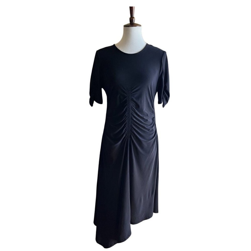 Topshop Women's Ruched Asymmetrical Dress Size 8 US (fits like 6-8) Black